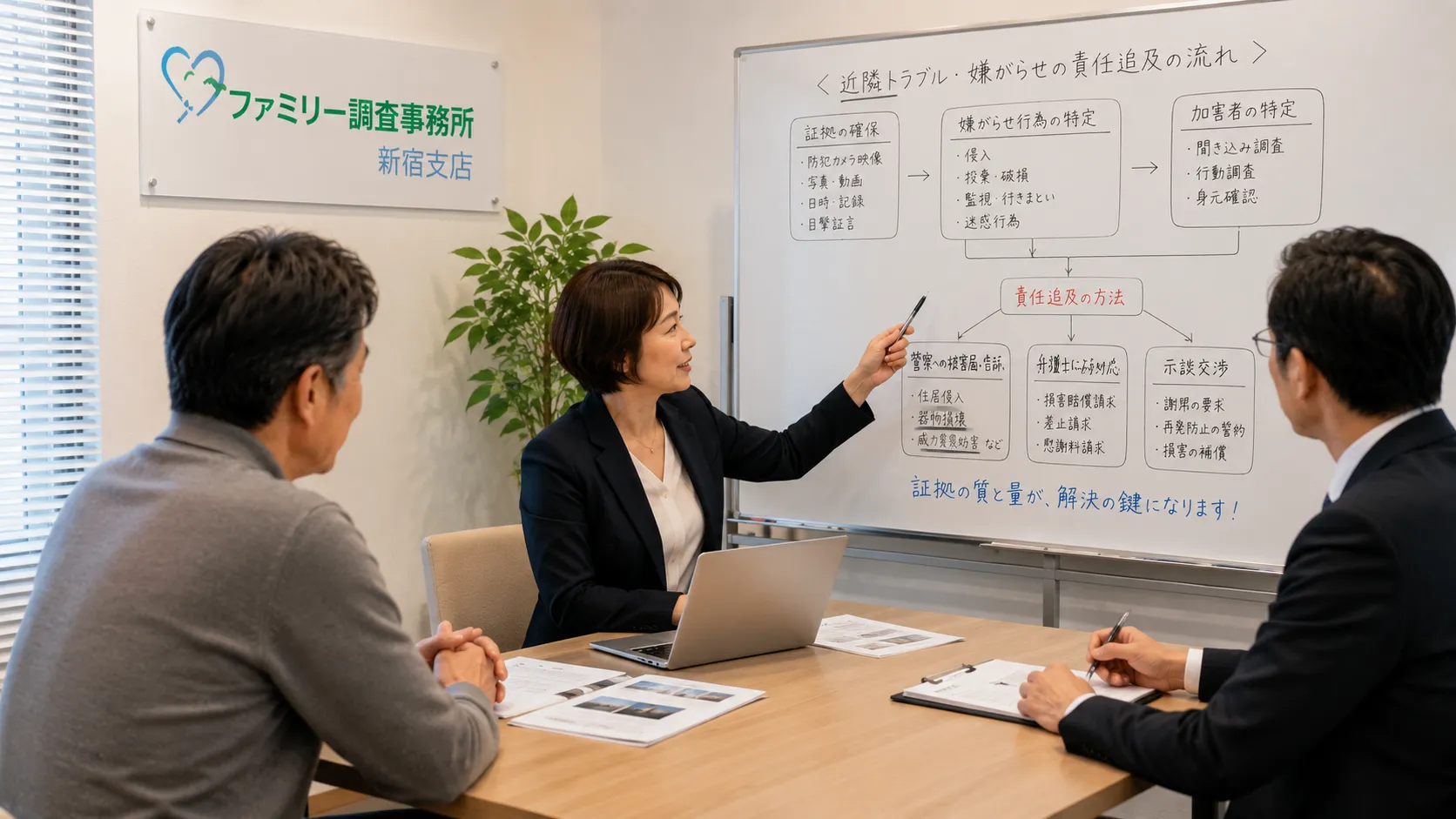 近所の嫌がらせの証拠と被害記録を新宿支店で相談する夫婦