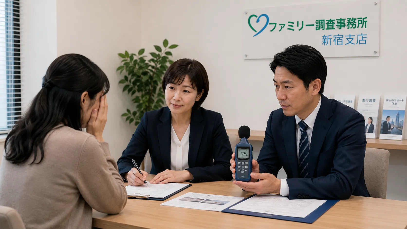 騒音トラブルの録音と被害日誌を新宿支店の相談員へ見せる夫婦