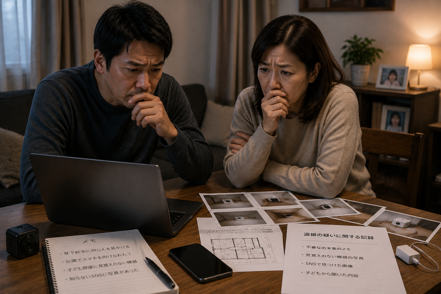 子どもが盗撮されているかもしれないと不安を感じる家族と隠しカメラ調査