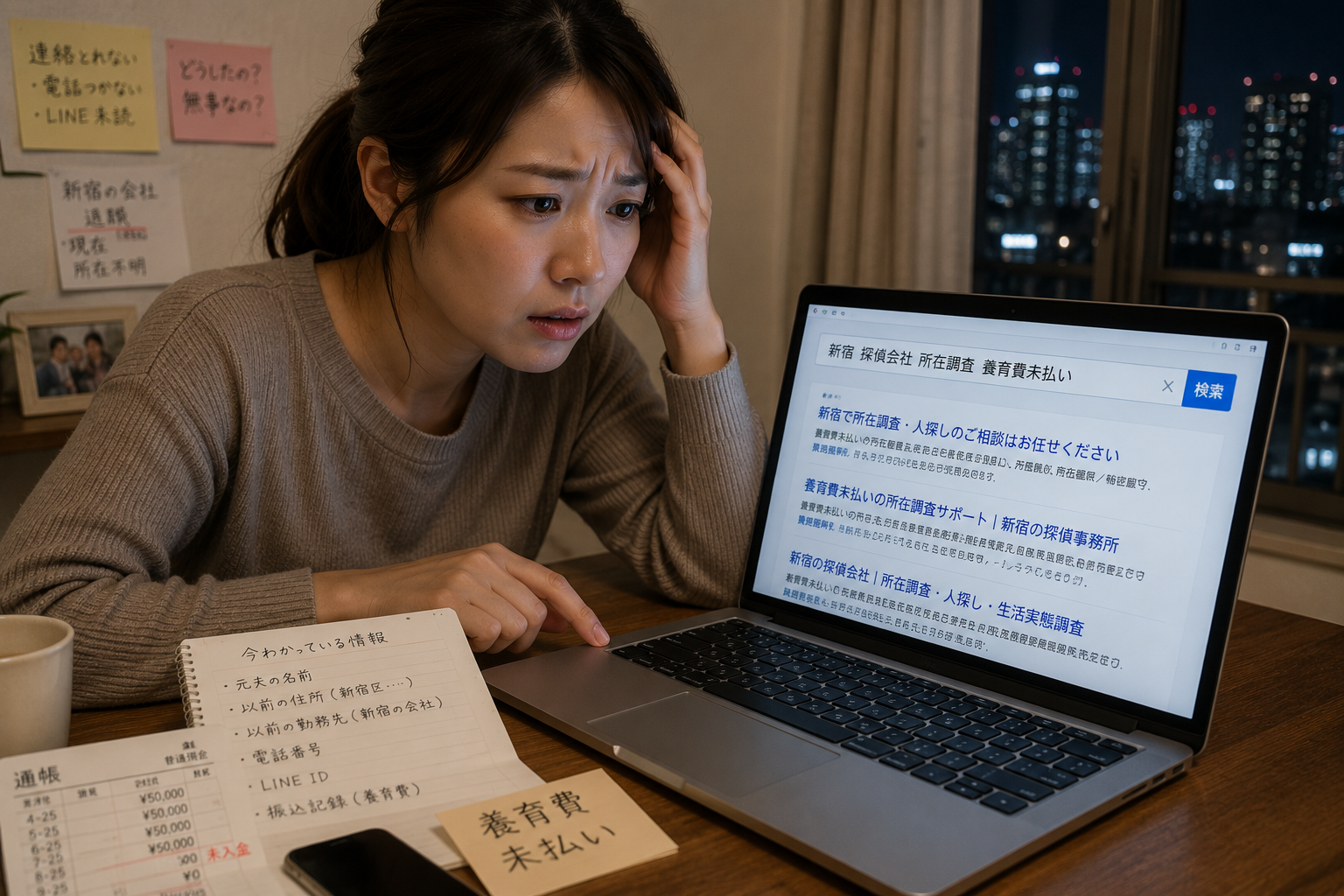養育費未払いで新宿の会社を辞めた元夫が所在不明になり困っている女性
