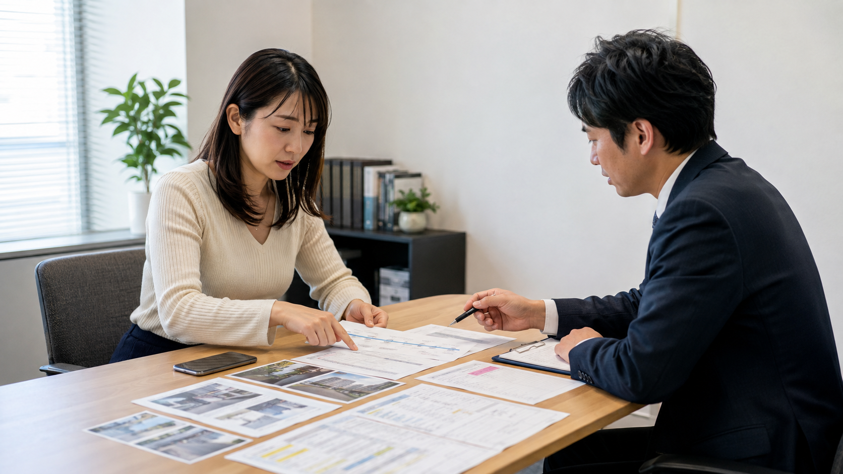トラブル解決に必要な相手の身元・所在・証拠を新宿支店で整理する相談風景