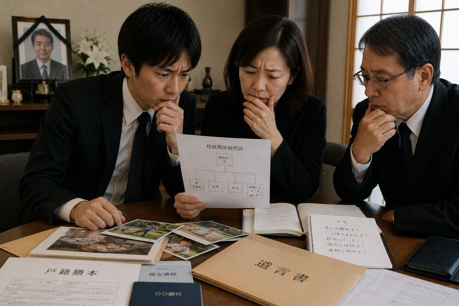 夫の死後に隠し子の存在が浮上し相続人の所在確認を考える妻