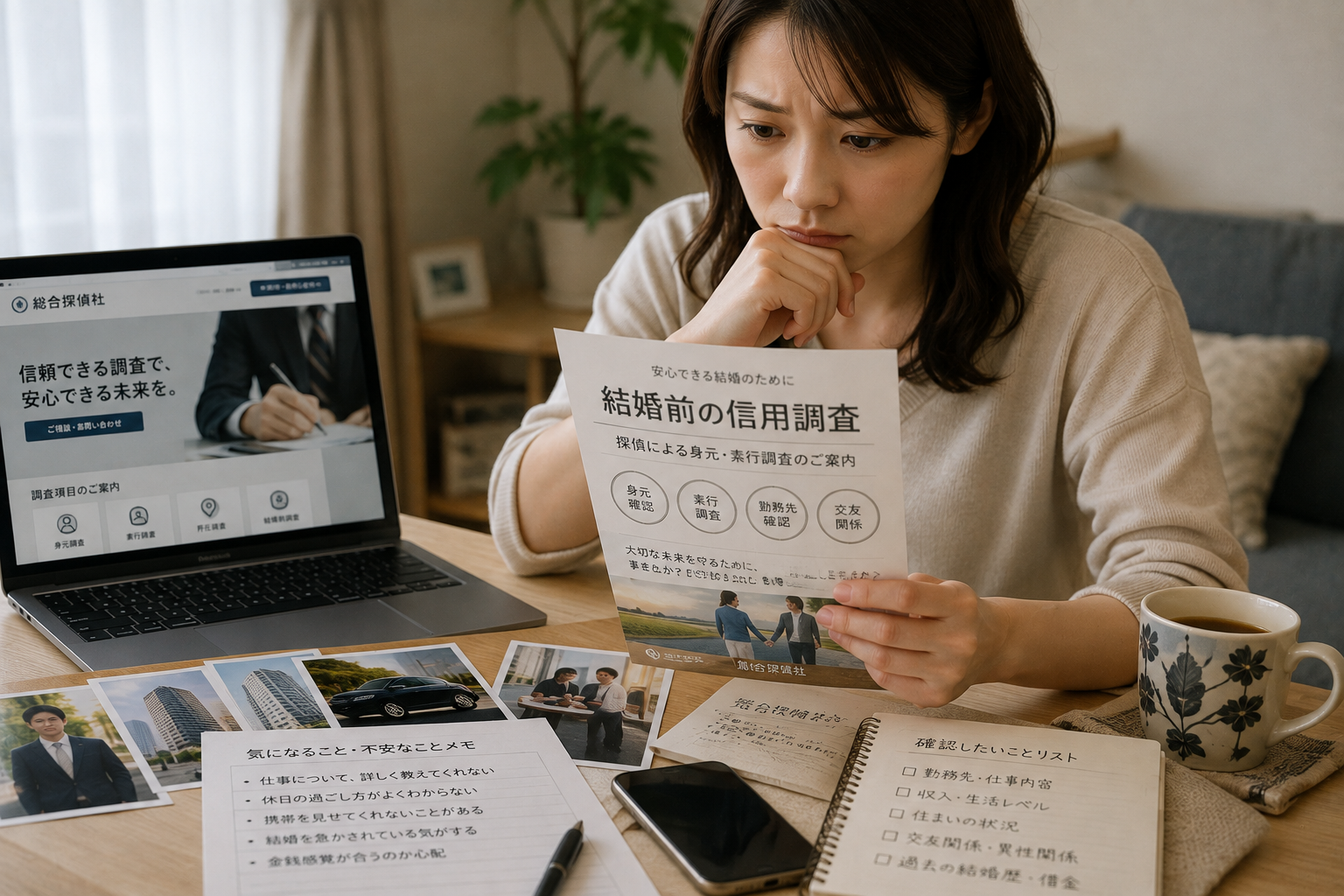 婚約者の身元を調べたいと考え結婚前調査を検討する女性