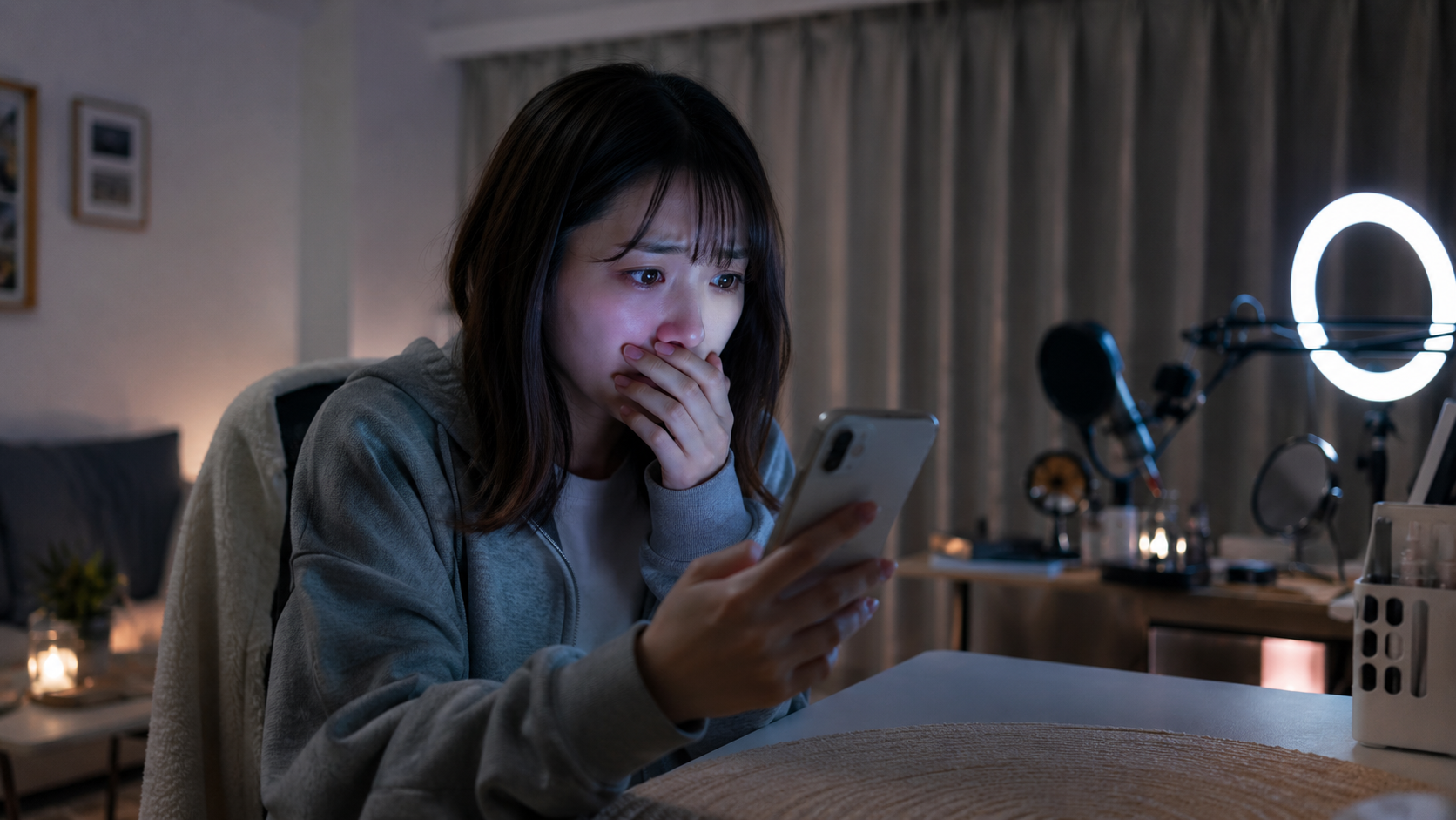 配信者を狙うネットストーカーから届いたDMと個人情報特定に恐怖を感じる女性