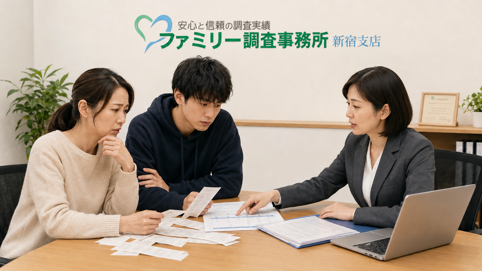 大学生の娘のお金遣いと収入源の変化について新宿支店へ相談する両親