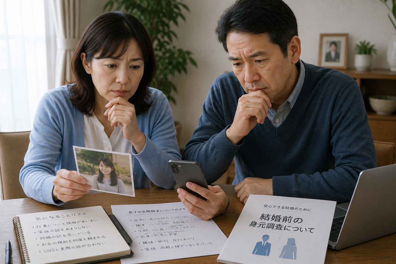 息子の交際相手が怪しいと感じ結婚前の身元調査を考える両親