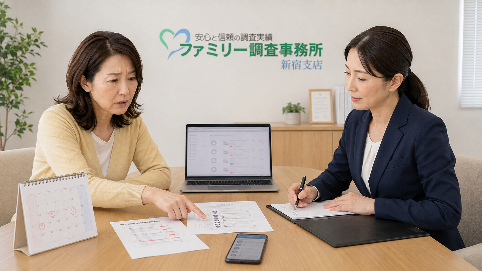 婚約者と週末に会えず休日の生活実態について新宿支店へ相談する女性