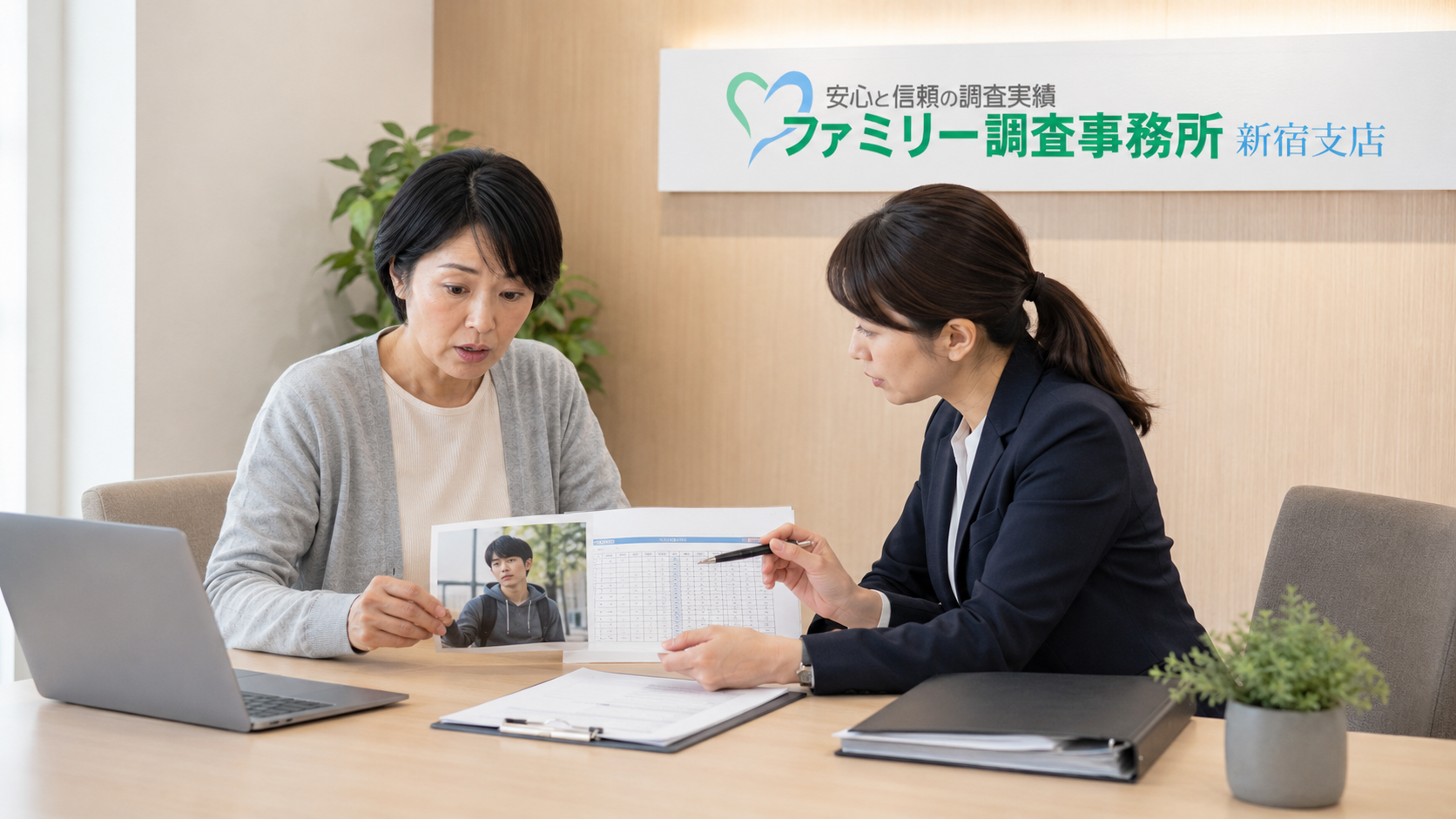 上京した大学生の息子が授業に出ていないため日中の生活実態について新宿支店へ相談する両親