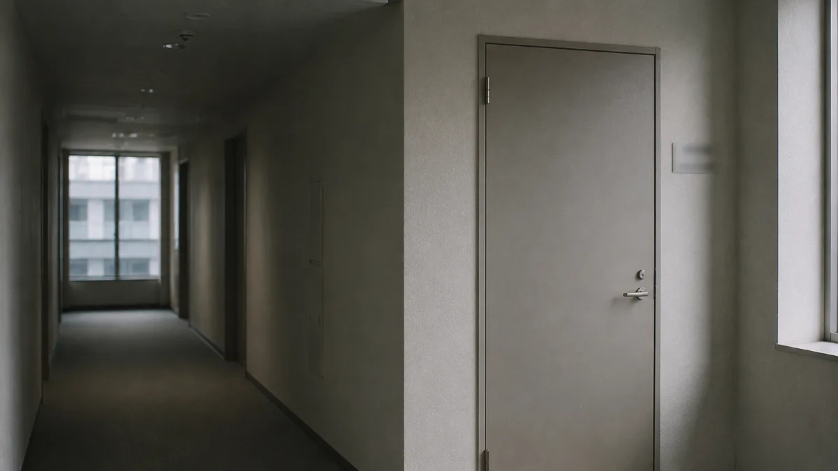 静かな廊下と閉ざされたドア