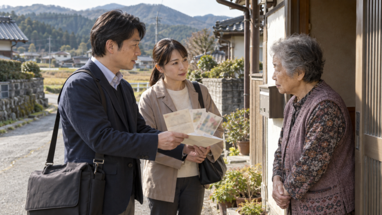 遺品の返す人を聞き込みしてる調査員