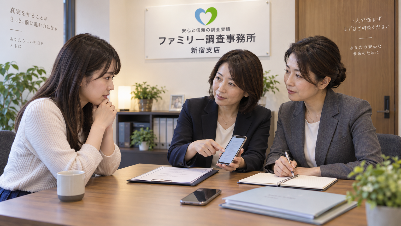 目撃者がいない上司からのセクハラ発言について証拠の残し方を新宿支店へ相談する女性