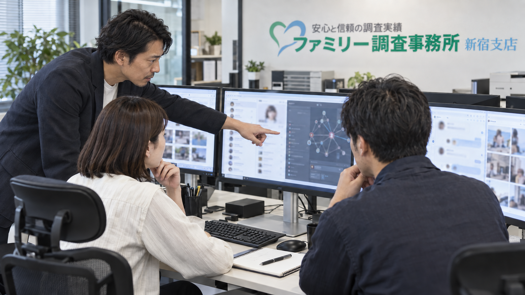 Instagramのフォロワーへの第三者接触記録を新宿支店で相談する女性