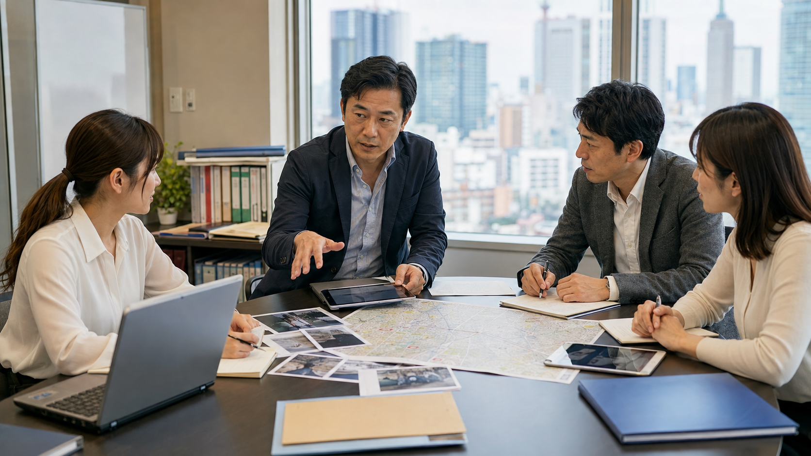 お金を貸した相手の住所や勤務先を確認するために証拠と情報を整理する調査員