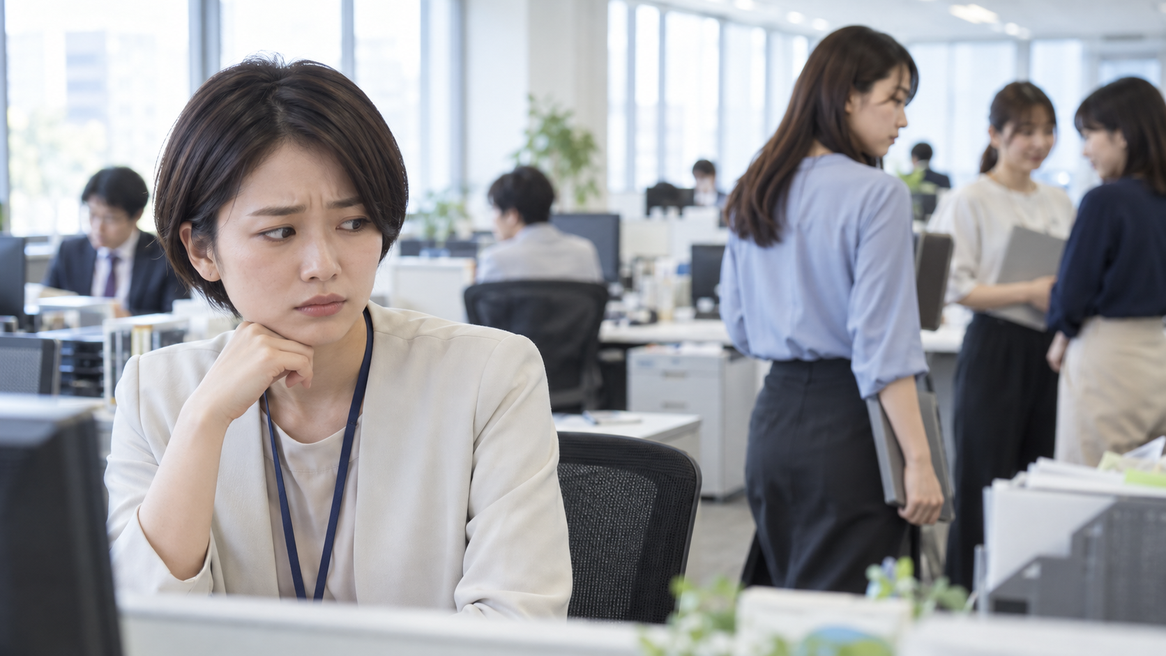 同僚の態度が急に変わり職場で自分について何が共有されているのか確認したい女性