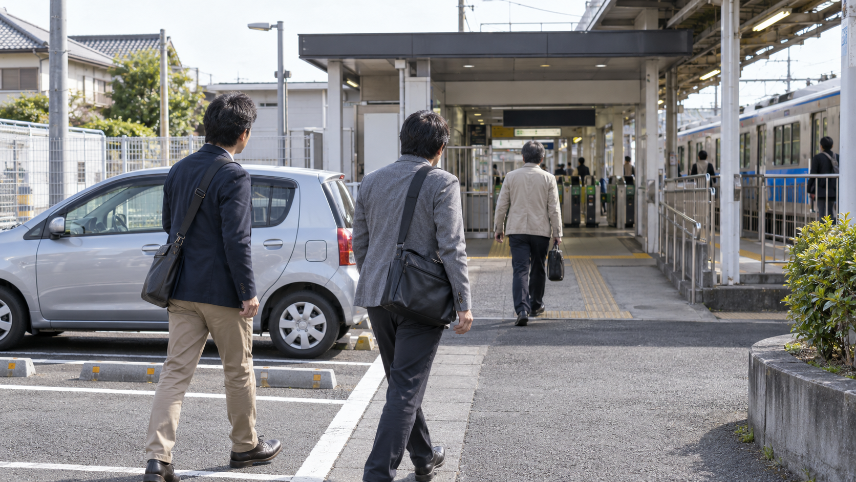 車から電車へ乗り換える日の行動について新宿支店で素行調査を相談する様子