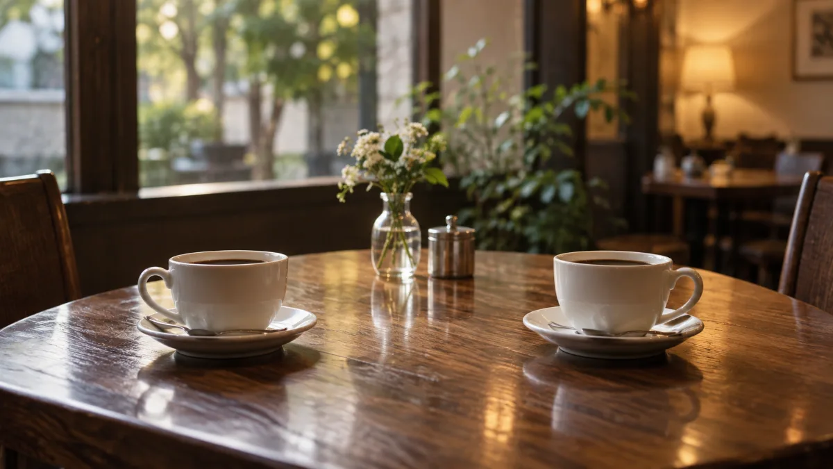 向かい合って置かれた二つのコーヒーカップ