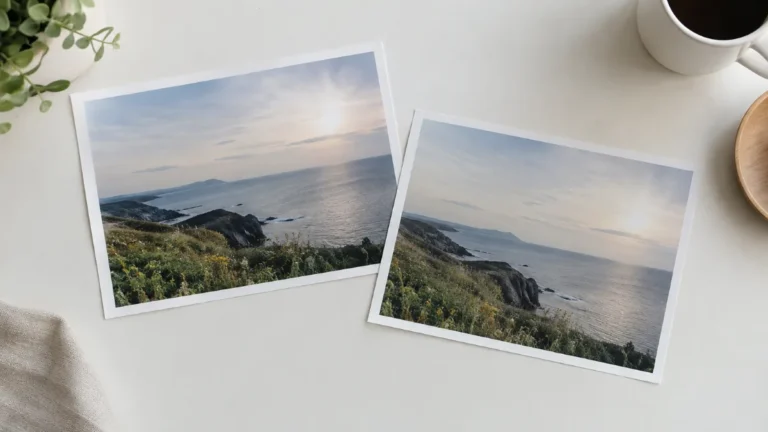 同じ場所で撮られた二枚の写真が並ぶテーブル