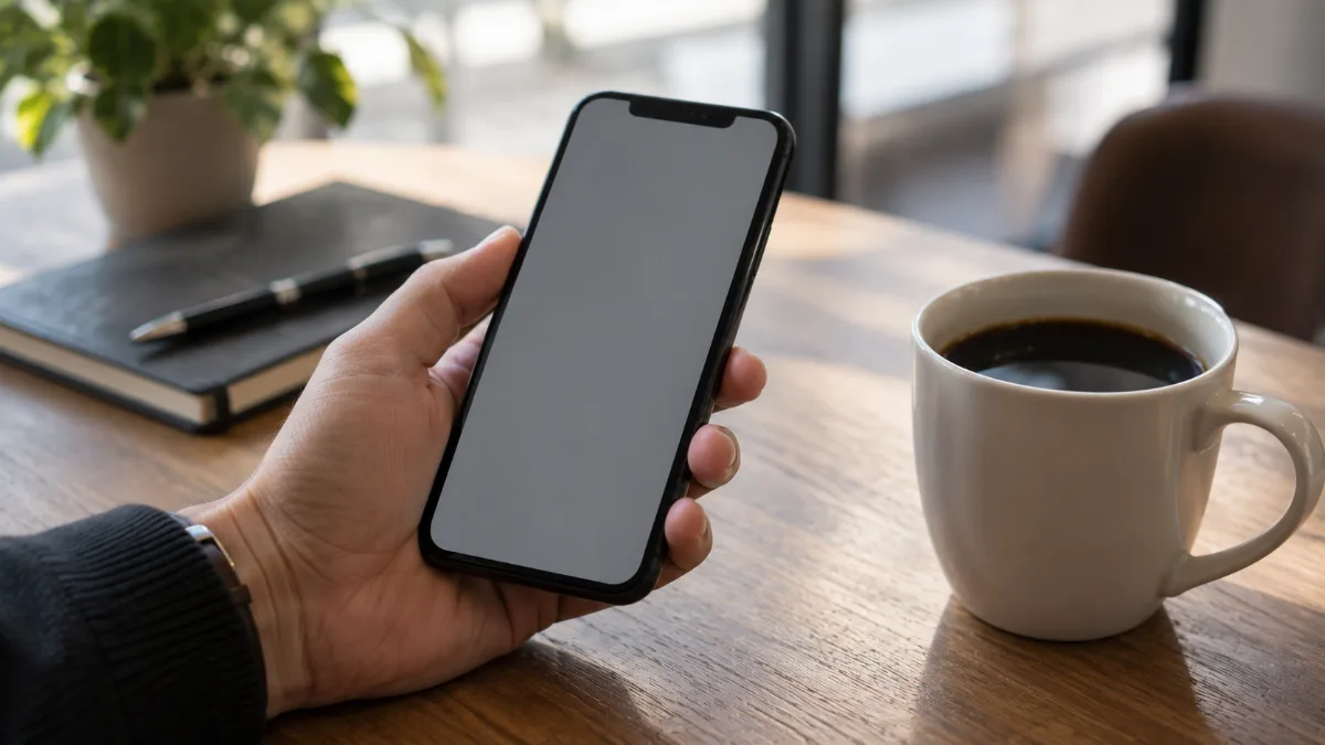 テーブルに置かれたスマートフォン