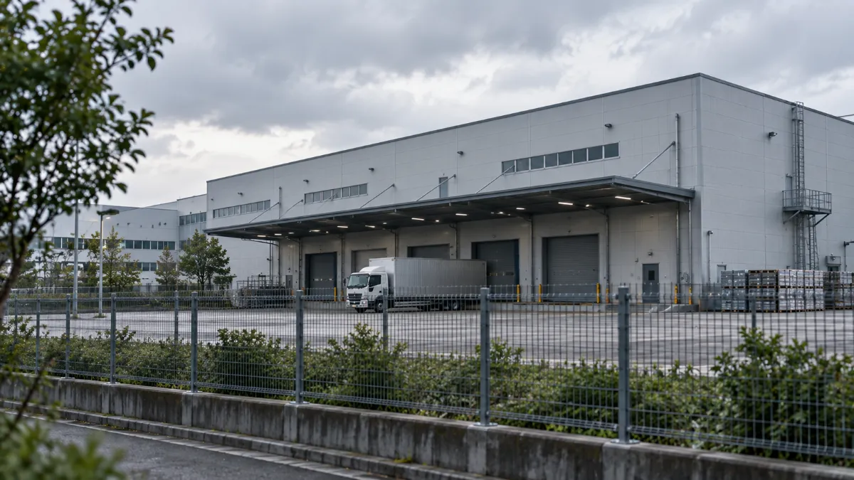 フェンス越しに見た工場の外観