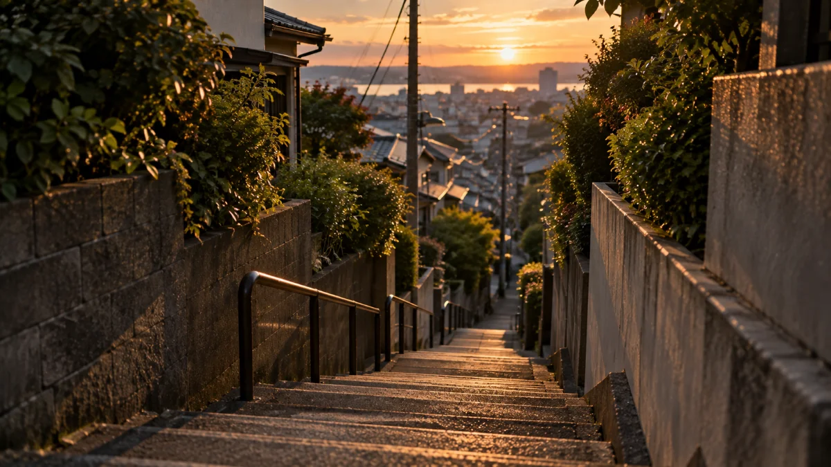 坂の多い住宅街の細い階段