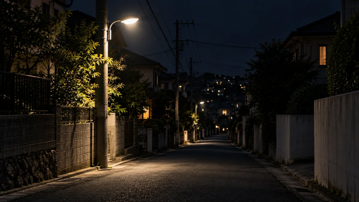 夜の住宅街にひとつ灯る街灯