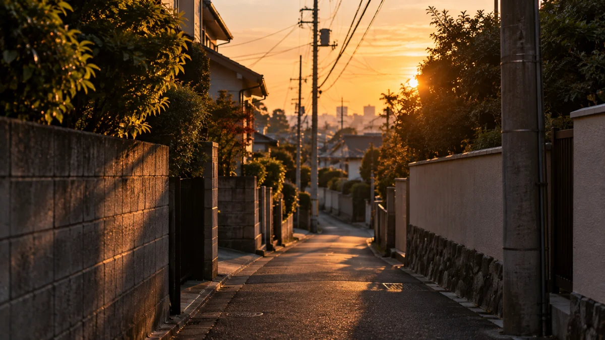 夕方の住宅街の細い路地