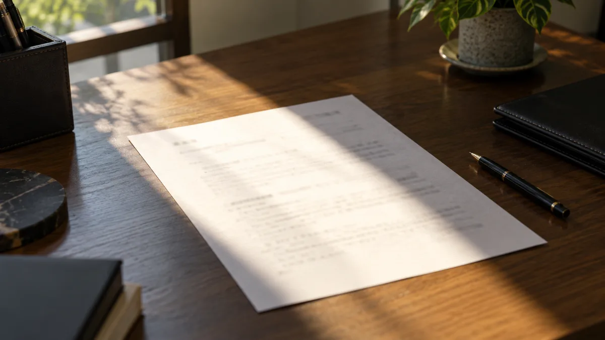 窓からの光が斜めに当たり半分が影になっている書類