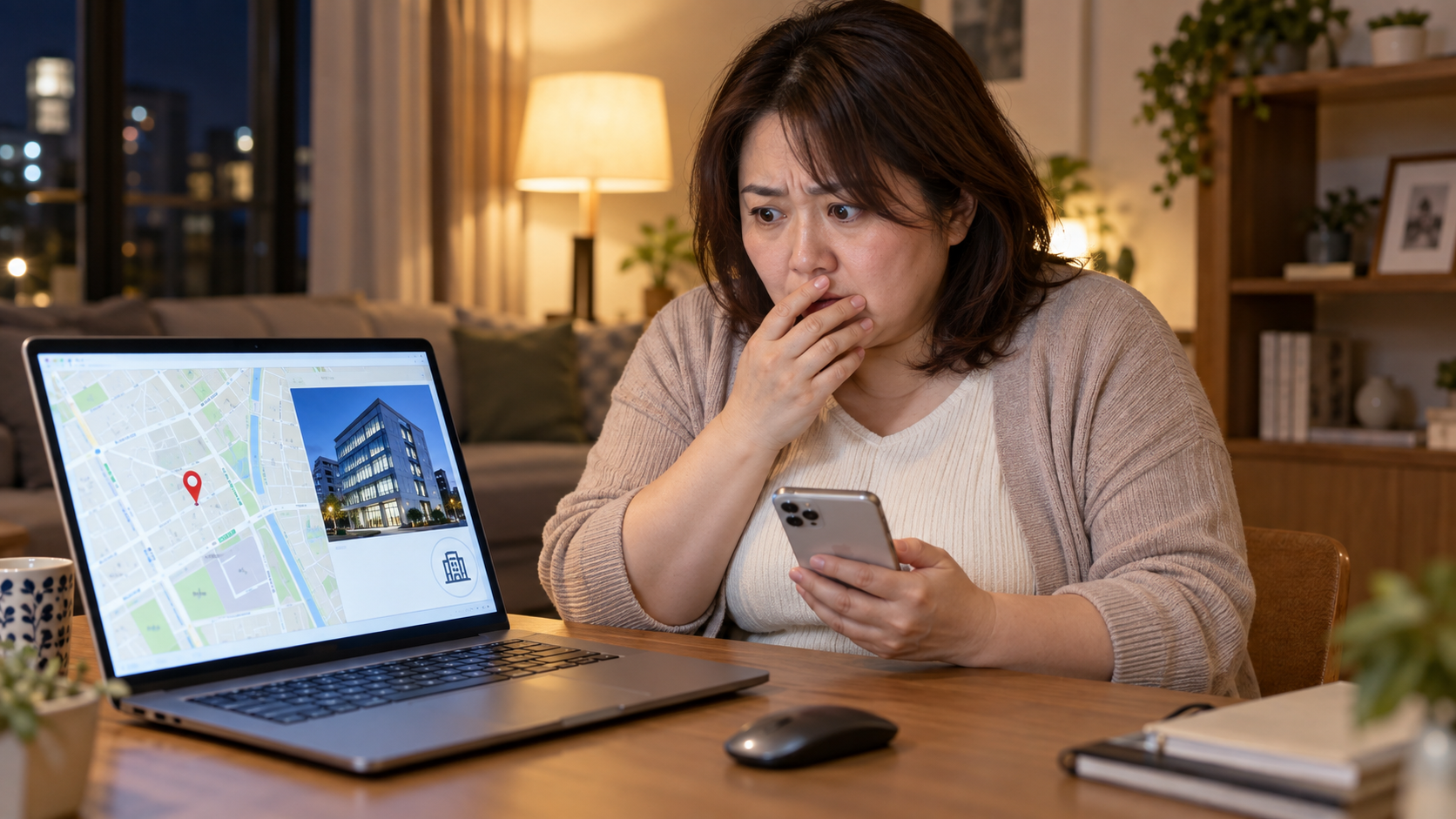 恋人が教えた住所を地図で確認すると会社が表示され住所勤務先滞在先の違いに気付く女性