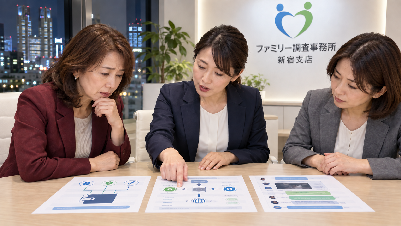 恋人から暗号資産の操作だけを頼まれた相談でウォレットと送金指示を新宿支店で確認する女性