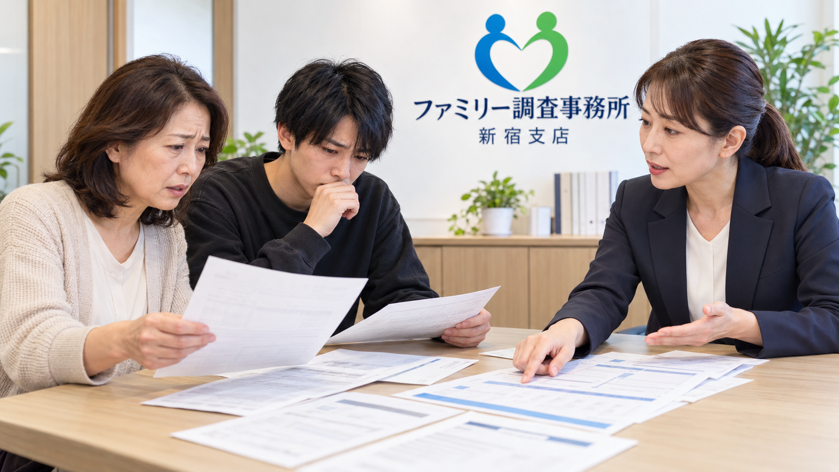 歌舞伎町の金銭トラブルについて請求と名義契約の経緯を新宿支店で相談する家族