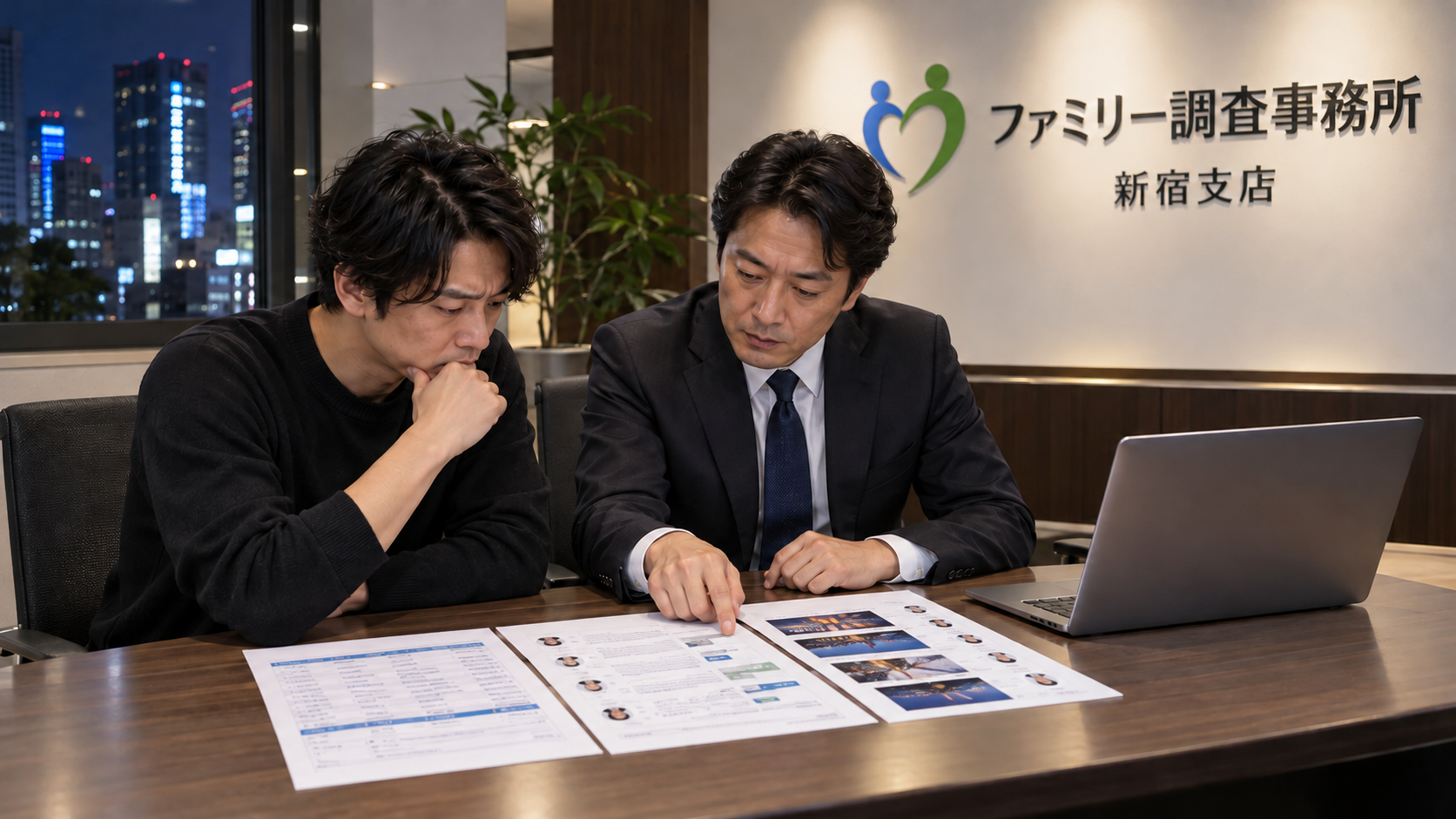 歌舞伎町の相手が分からないトラブルについて送金履歴とSNS記録を整理する新宿支店の調査員と依頼者